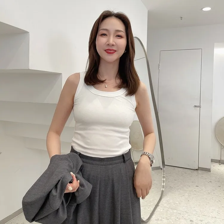 widelia夏季简约纯色螺纹背心女防走光打底背心女内搭7195