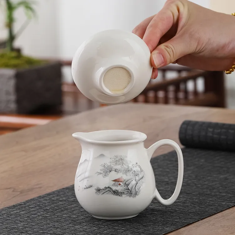 陶瓷茶具公道杯茶漏一体整套装分茶器分茶杯公平杯全瓷孔过滤网