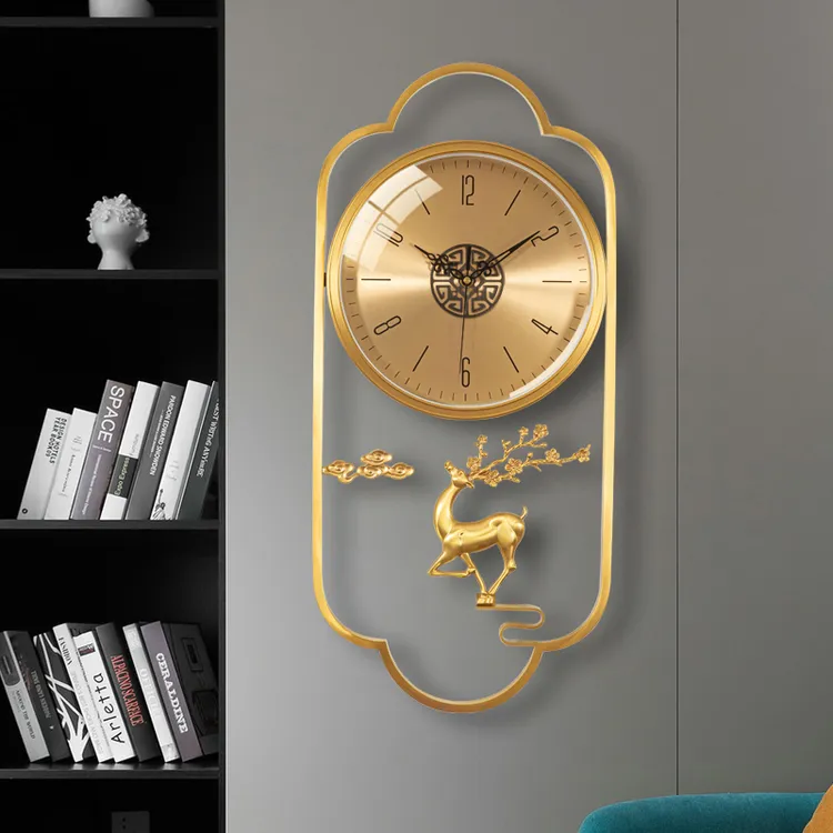 纯铜挂钟客厅钟表家用装饰时尚挂墙时钟创意艺术静音现代摆钟33