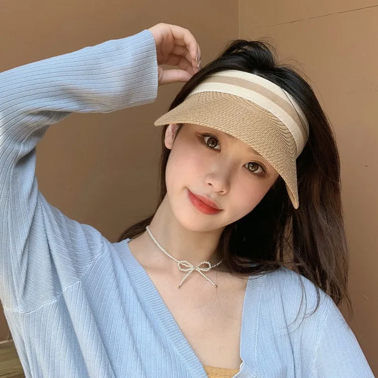 发卡式遮阳帽女夏天防晒帽子大头围网红款空顶帽草帽无顶太阳帽