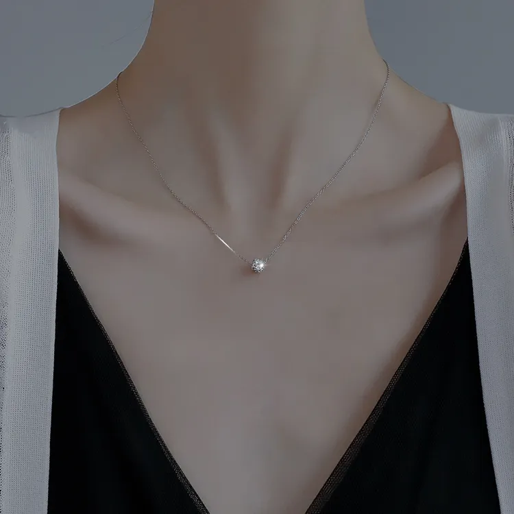 坠链均925银 925纯银碎钻项链女锁骨链ins冷淡风小众设计感吊坠
