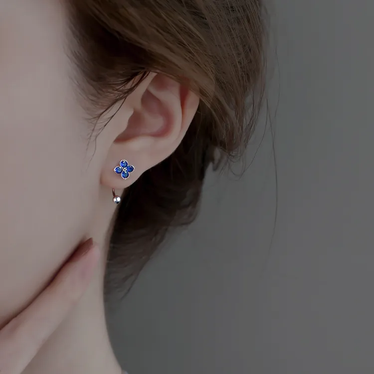 925银耳饰 925银四叶草耳环女夏简约耳钉螺丝拧扣气质小巧耳饰
