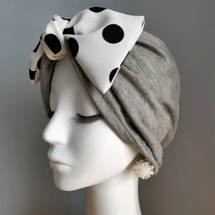 周宝宝专属波点蝴蝶帽纯棉月子帽搭配包头帽透气室内空调帽女士