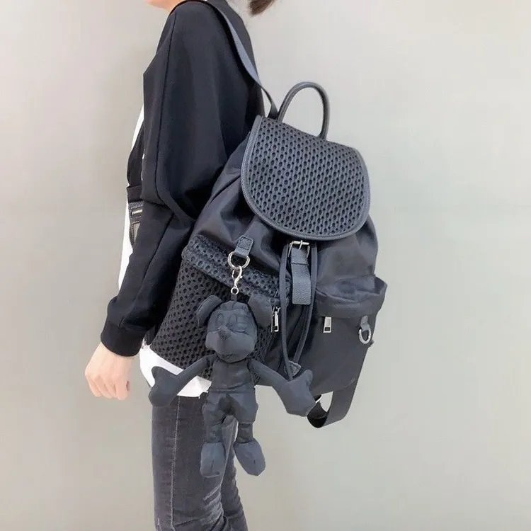 潮流双肩包女2024新款休闲百搭多口袋大容量学生书包旅行包