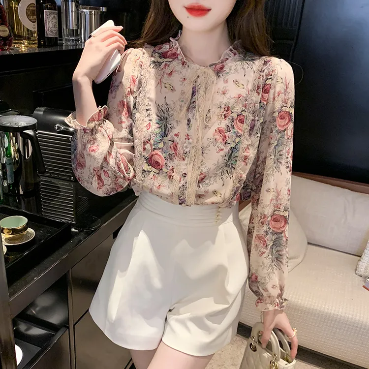 洋气减龄喇叭袖碎花雪纺衬衫上衣女夏季2025薄款百搭显瘦时尚小衫