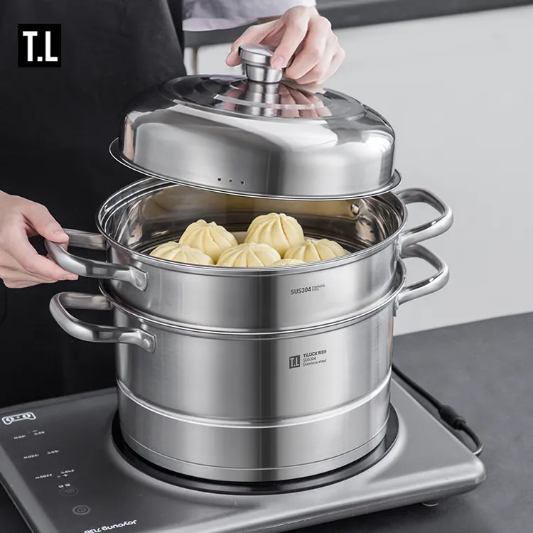 304不锈钢蒸锅三层3层多功能家用蒸笼煮炖加厚复底煤气灶用电磁炉