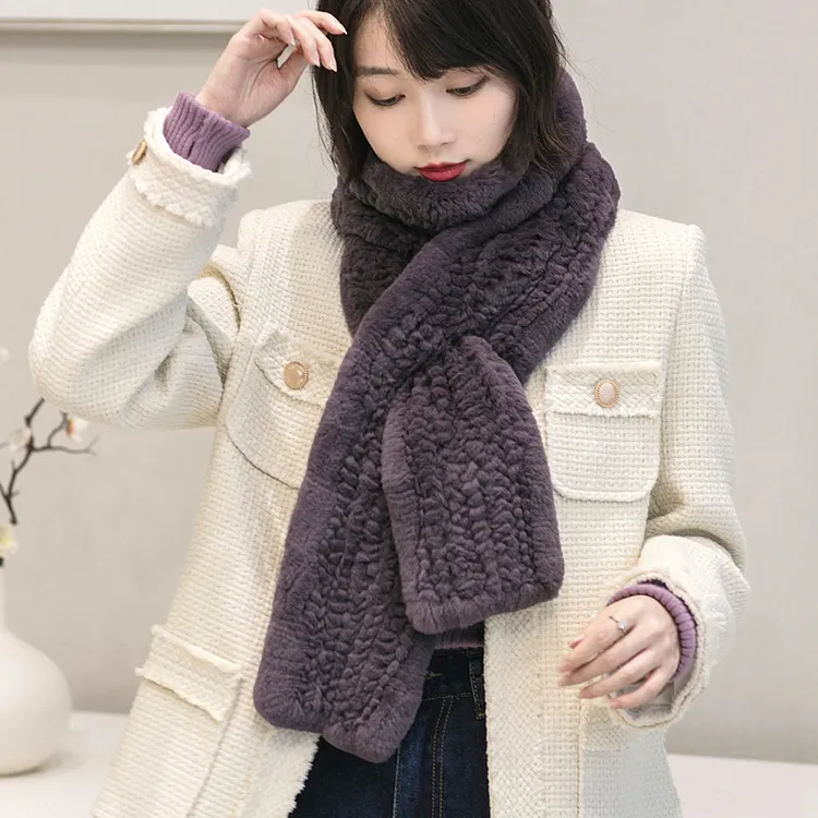 长款韩版獭兔毛围巾真兔毛百搭男女情侣皮草围脖秋冬保暖双面编织
