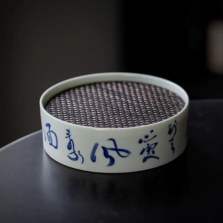 仿古胎竹影合金壶承茶承家用陶瓷干泡台禅意功夫茶具茶台养壶托盘