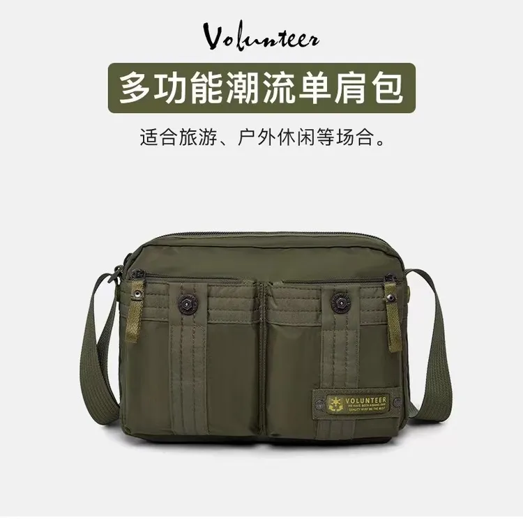 多口袋大容量单肩包帆布斜挎包尼龙布防水