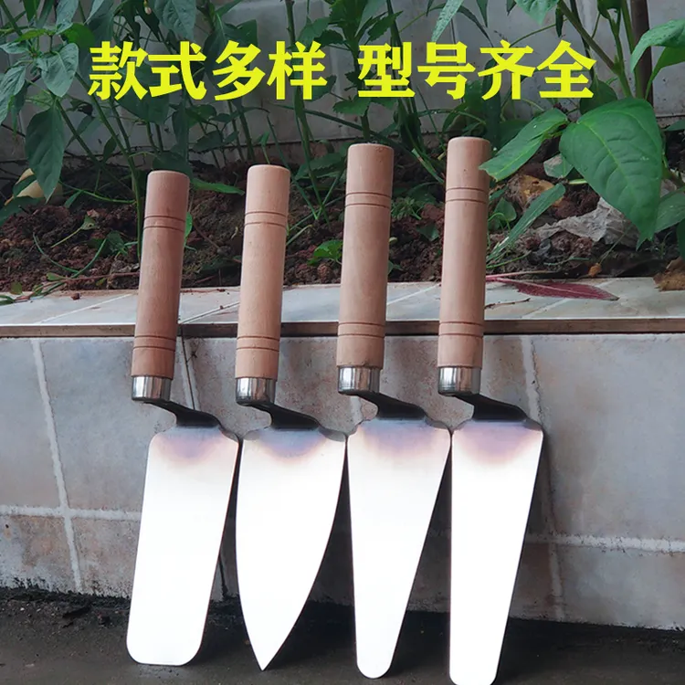 不锈钢一体灰匙扁柱穿尾木柄抹灰刀抹泥刀贴砖小铲弹力款加厚耐用
