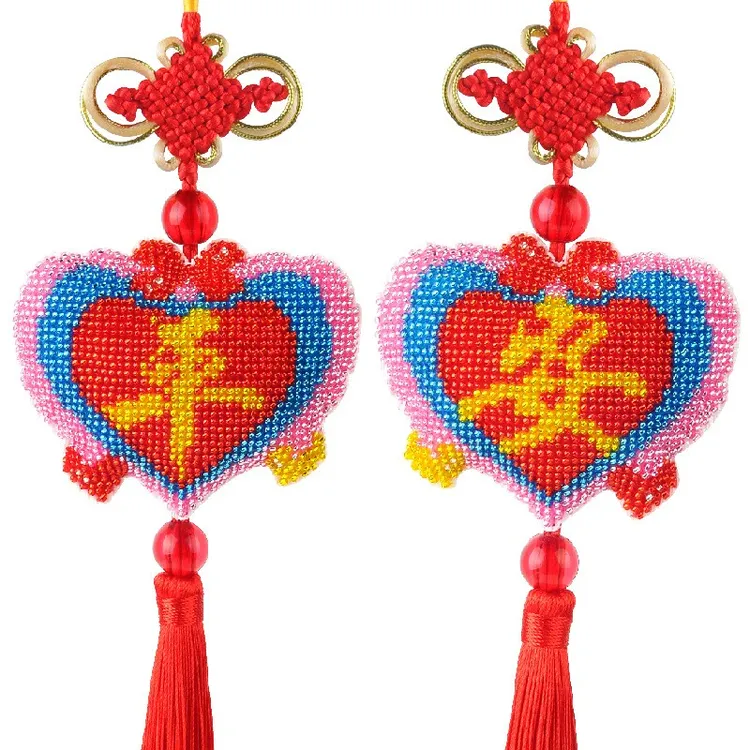 印花新款十字绣全珠绣汽车挂件保平安心形满珠绣车饰品十字绣套件