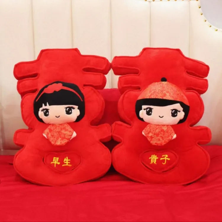 结婚婚礼创意高档毛绒压床娃娃一对婚庆用品抱枕新郎新娘人偶摆件