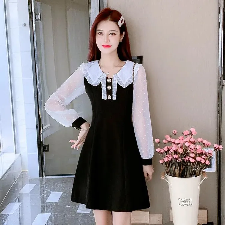 小个子秋冬连衣裙春秋新款高级感洋气显瘦减龄气质衣服小黑裙