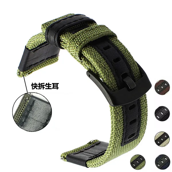 代用吉晋尼龙贴皮手表带男女军绿色帆布表链适配华为GT2 3 PRO