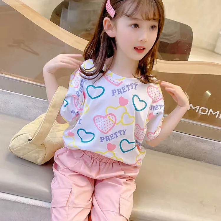 祺诗泊女童纯棉短袖T恤女宝夏季打底衫小女孩爱心网红上衣百搭