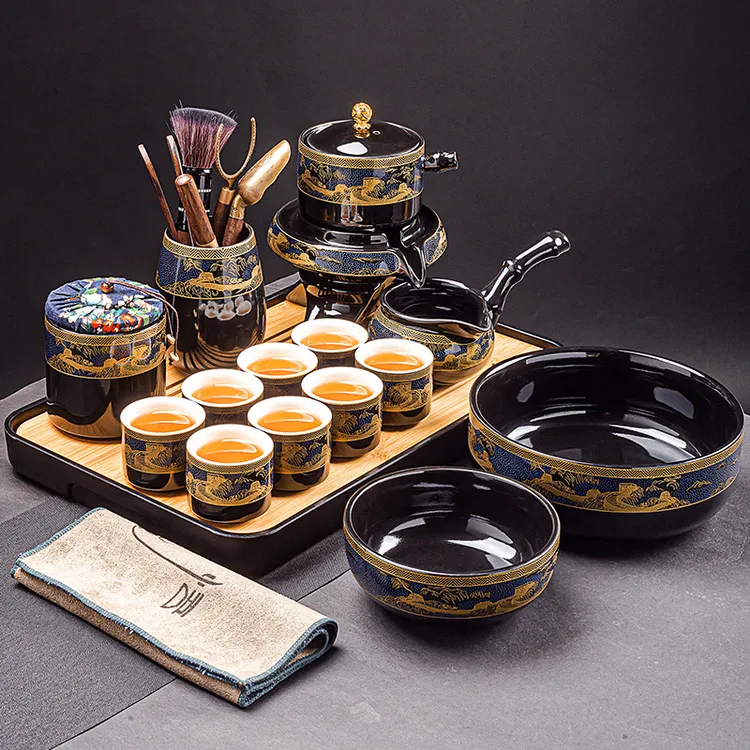 六晋长城石磨半全自动茶具套装懒人整套茶具家用陶瓷功夫冲茶神器