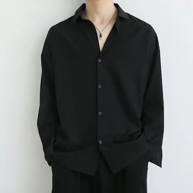 春夏新款男装禁欲韩版宽松黑白衬衫男女痞帅休闲短袖垂感衬衣