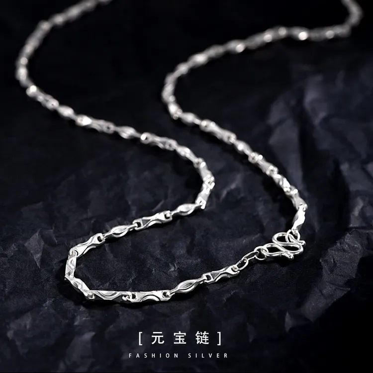 罗泰老银匠 链子足银 元宝链999纯银项链男女款银链子男生锁骨链