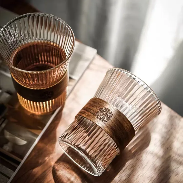 国风复古玻璃杯冷饮咖啡杯高颜值轻奢透明风琴杯耐热创意简约水杯