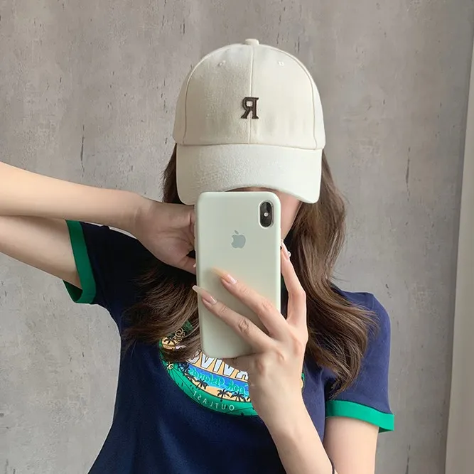 简约韩版休闲字母R秋冬季网红鸭舌帽遮阳防晒棒球帽子女潮流显瘦
