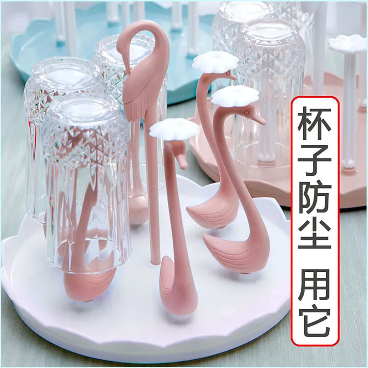 玻璃杯置物架沥水杯倒挂架旋转收纳放茶杯水杯架带托盘家用置物架