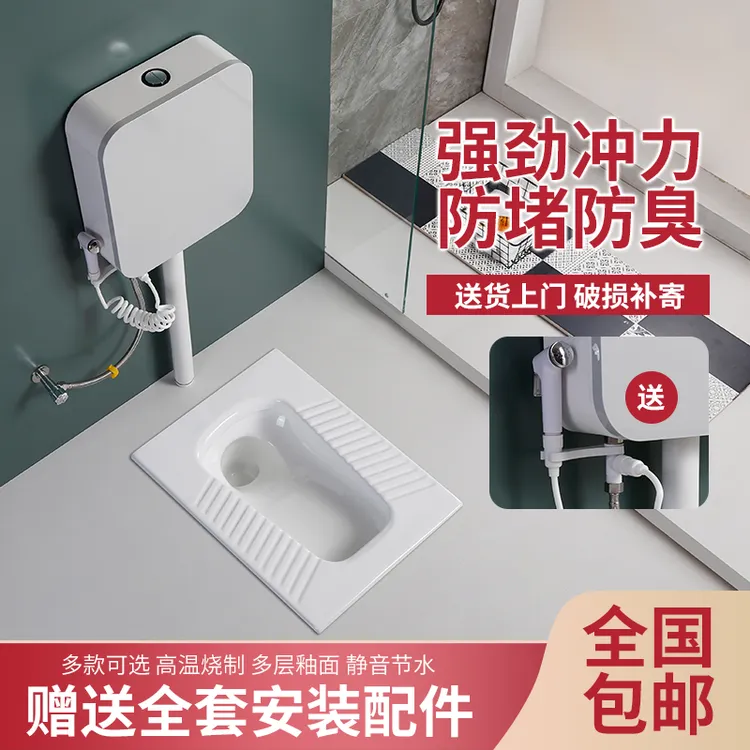 家用套餐蹲便器冲水箱整套套装卫生间大便器池防臭便盆舒适一体