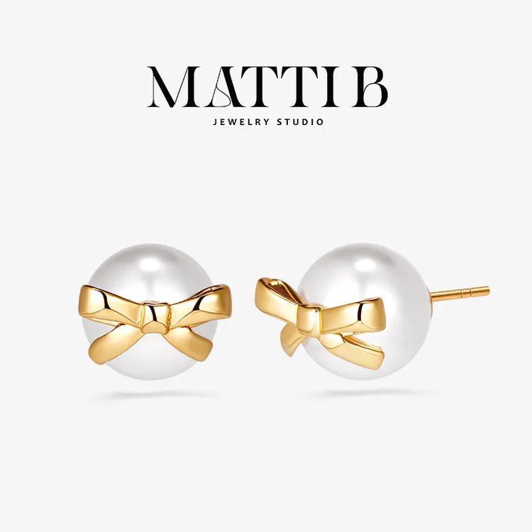 铜合金仿珍珠耳饰 设计高级感小众气质简约蝴蝶结百搭耳钉女1811 