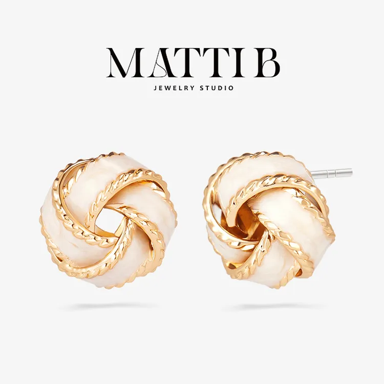 铜合金珐琅耳饰 小香风气质百搭小众设计同心结春夏新款耳钉1885 