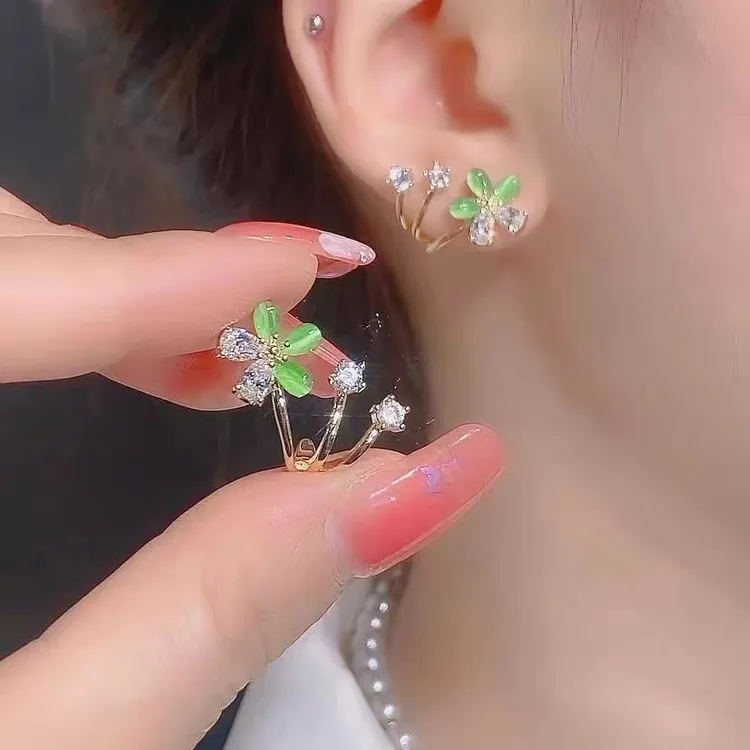 羡然 合金合成锆石耳饰 花朵气质耳钉小众素款轻奢网红款耳环562