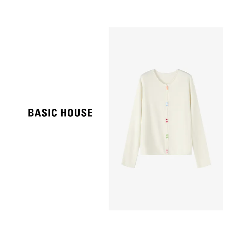 Basic House/百家好早秋洋气小众衣服女装彩扣针织衫-B0624E5D582