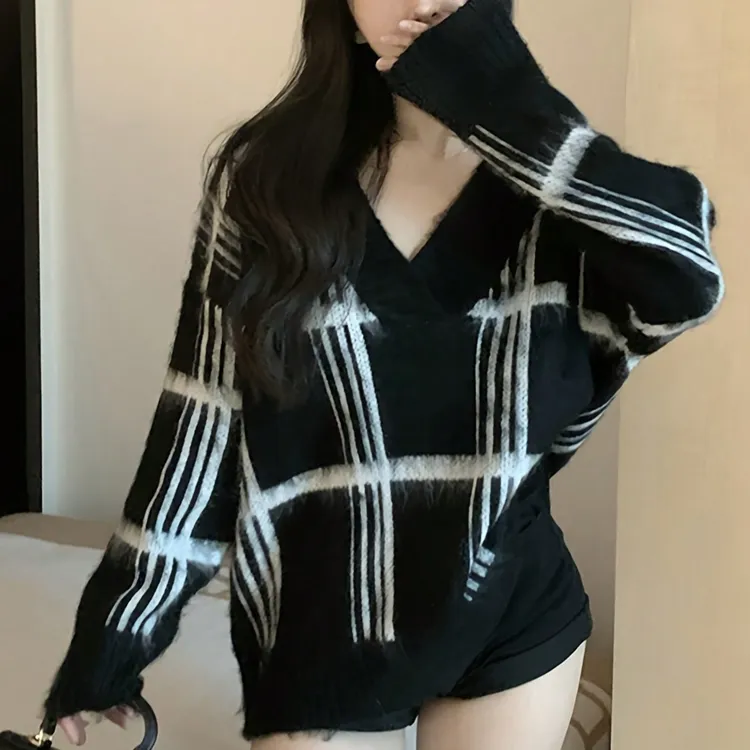 长袖针织衫毛衣上衣宽松慵懒风秋冬套头秋季外穿百搭