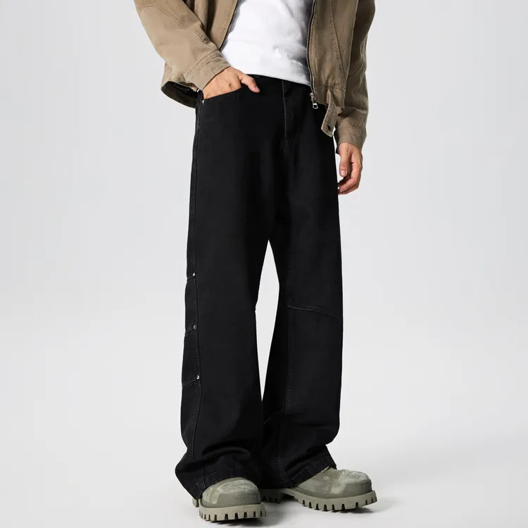 GTRG日系极简辑明线设计感休闲长裤铆钉vibe日常百搭款直筒牛仔裤