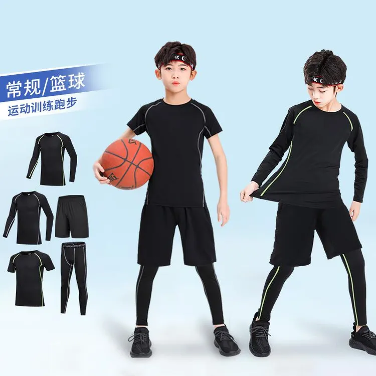 儿童紧身衣训练服短袖篮球速干运动套装男童健身训练服透气长袖