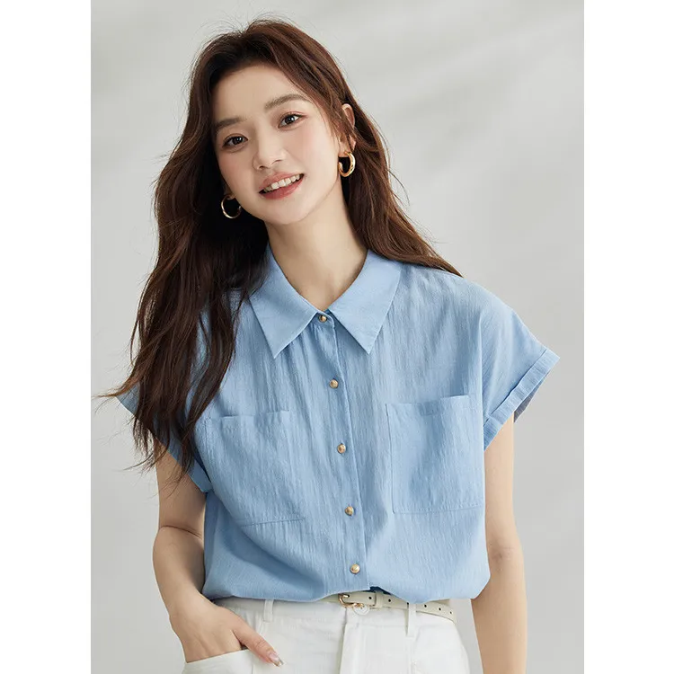 【欧若风新品】茵曼夏季通勤气质小飞袖短袖衬衫高级感休闲百搭衬衣
