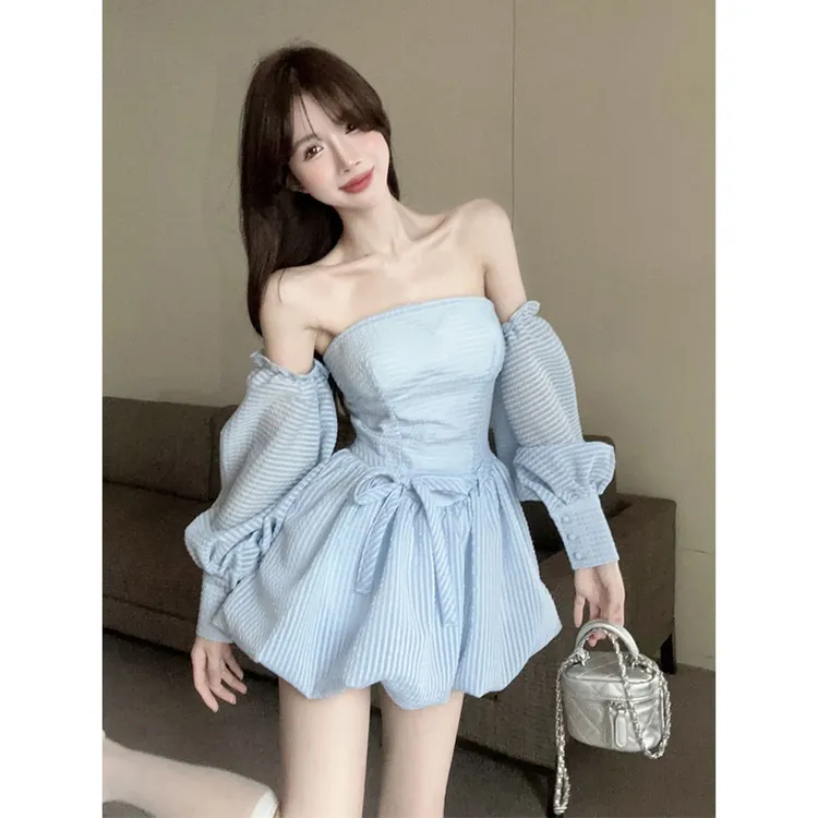 [夏]纯欲法式抹胸连衣裙女春夏气质高级性感露背公主蓬蓬礼服短裤