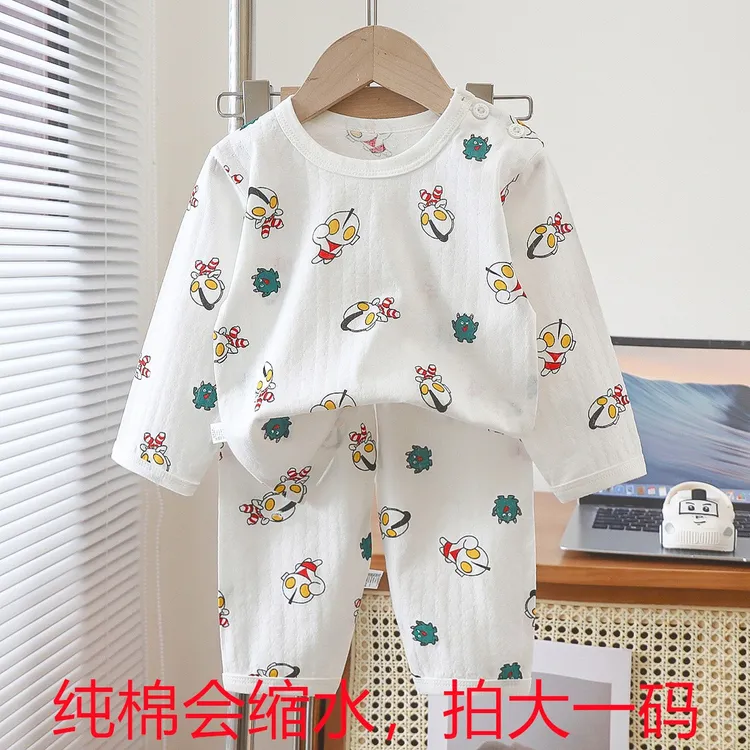 儿童夏季全棉女童睡衣薄款小童长裤家居服九分袖透气空调服