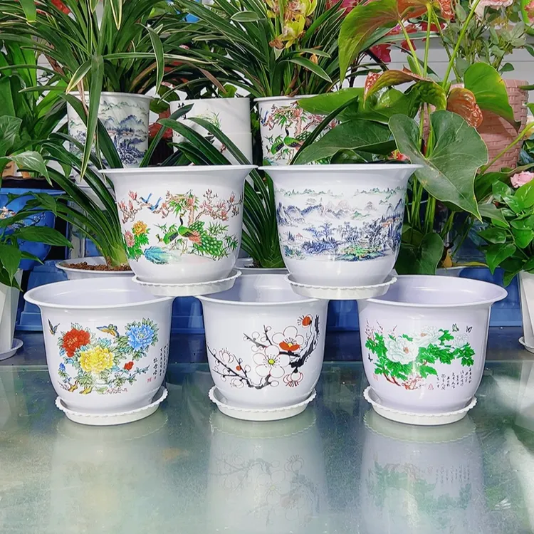 230白色五套混搭5个花盆送托盘（口径23高17.5厘米）