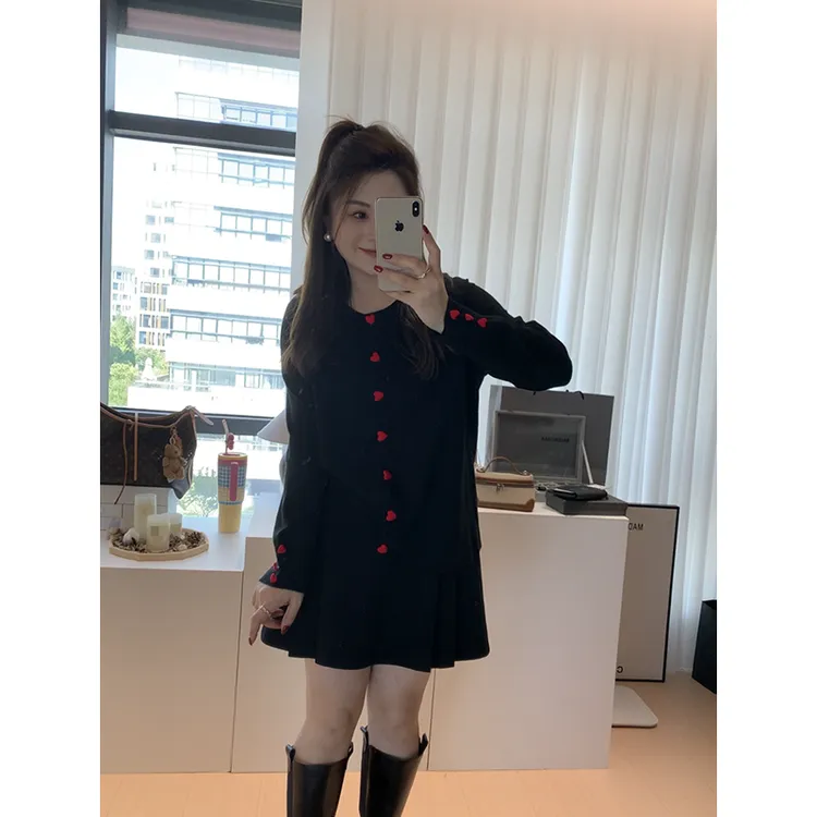 【胖佳佳】现货~心心念念 撞色爱心扣针织衫宽松开衫外套H624Z14137