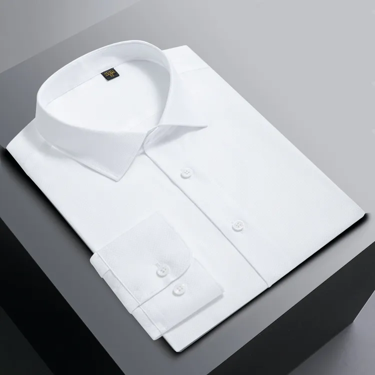 男士高端桑蚕丝长袖衬衫商务正装白衬衣职业休闲成衣免烫衬衫大码