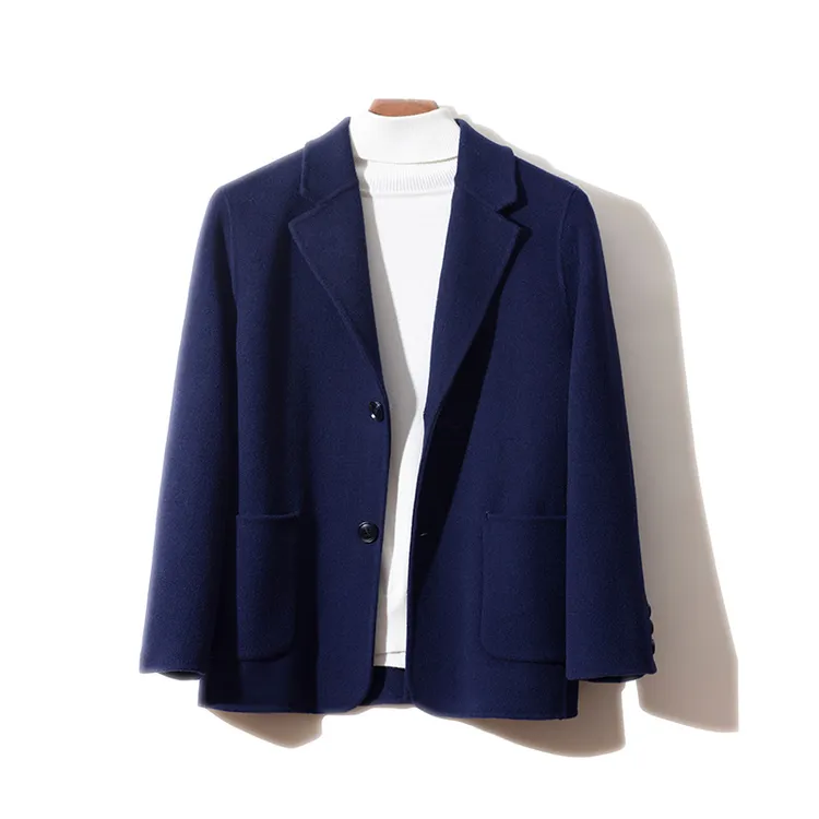 秋冬季高端纯羊毛呢子大衣男士短款双面呢大衣西装领羊绒外套夹克