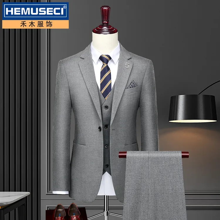 商务套装男士西装休闲西服婚礼结婚修身灰色上班韩版时尚青年英伦