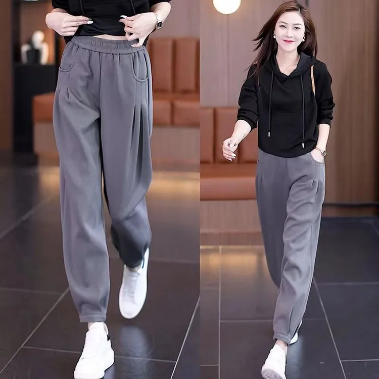 松紧哈伦裤子女大码2025春秋新款高腰显瘦时尚休闲裤束脚运动卫裤