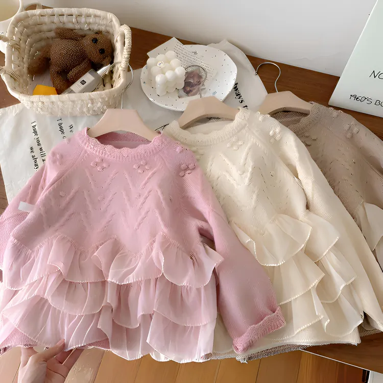 爆款蕾丝毛衣洋气秋冬季套头儿童甜美爆款不起球女童荷叶边打底裙