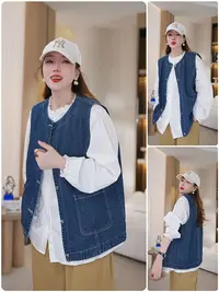 2025新款春秋牛仔马甲女外搭叠穿背心宽松大码休闲无袖坎肩外套潮