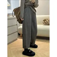 2025秋冬新款阔腿裤休闲时尚百搭直筒毛呢裤子大码宽松显瘦女长裤