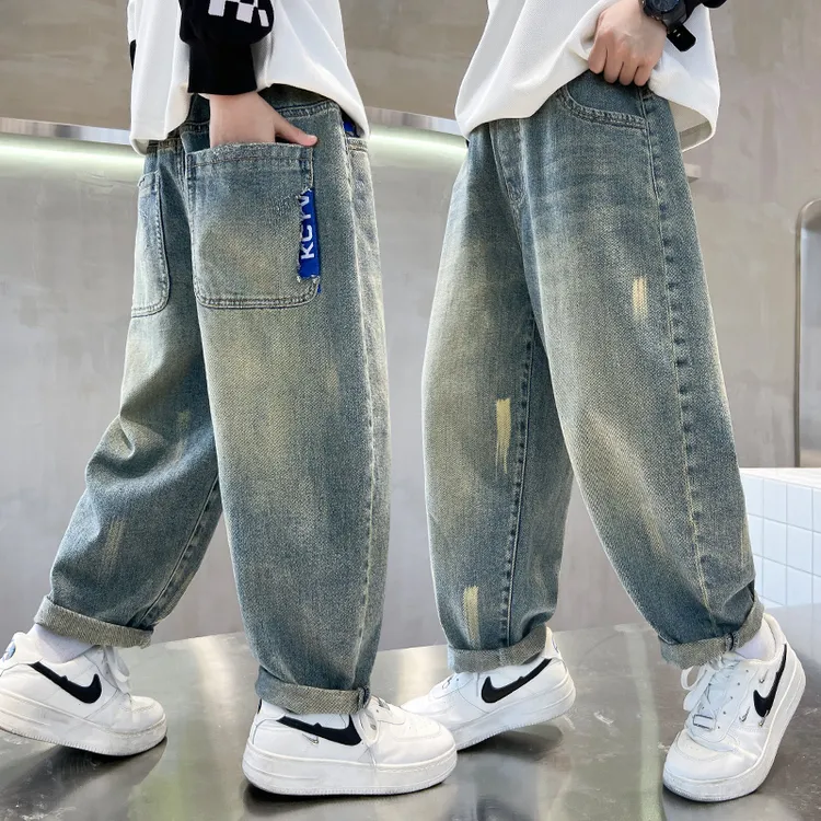 男童宽松牛仔裤春秋季2025新款中大童儿童帅气哈伦裤男孩韩版长裤
