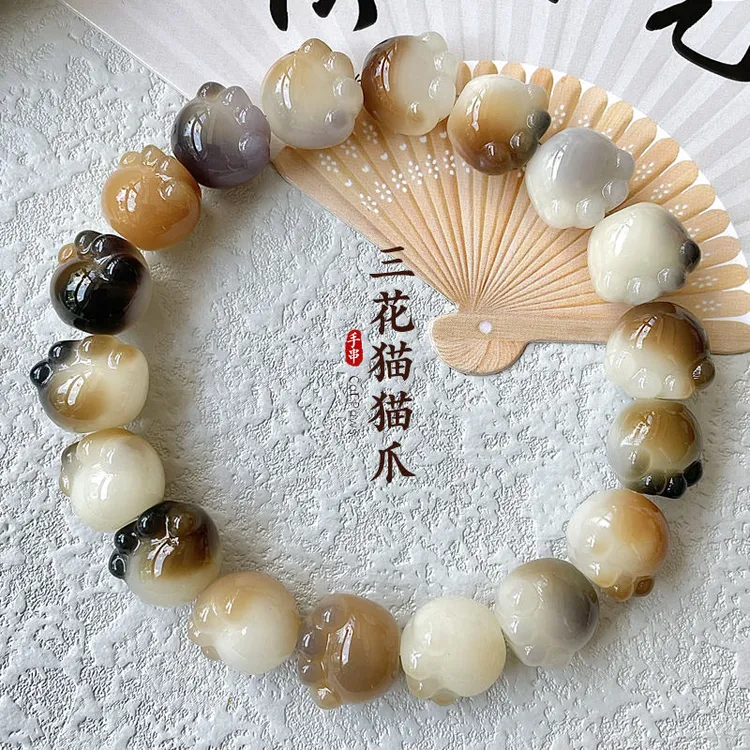三花猫爪菩提手串天然菩提子雕刻猫爪手持女生绕指柔文玩送人礼物