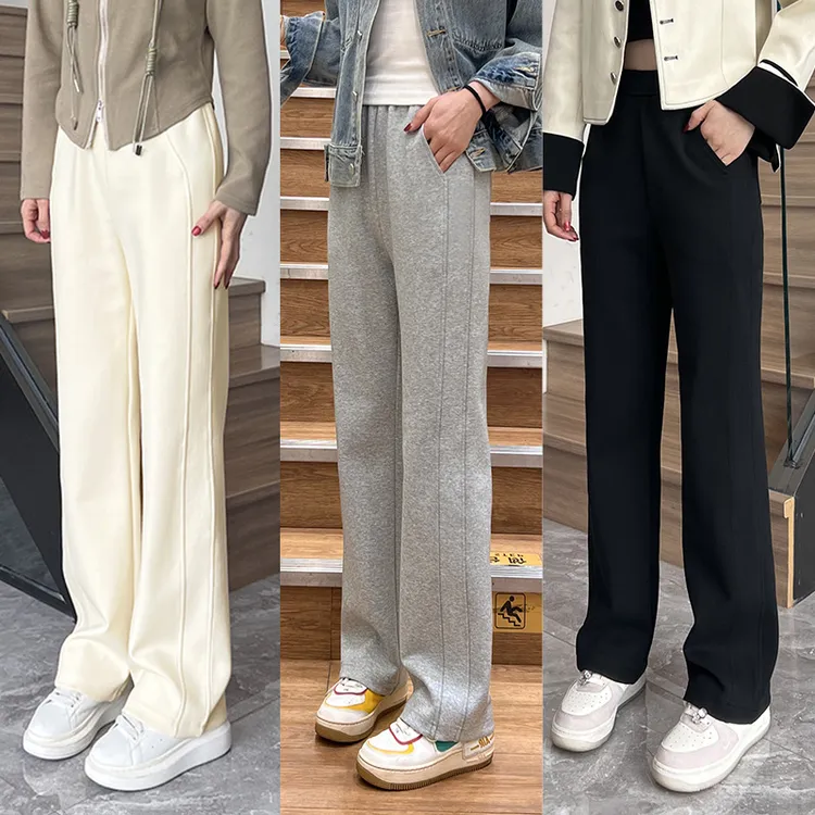507#太空棉窄版直筒裤女春季高腰垂感宽松显瘦百搭休闲加绒长裤子