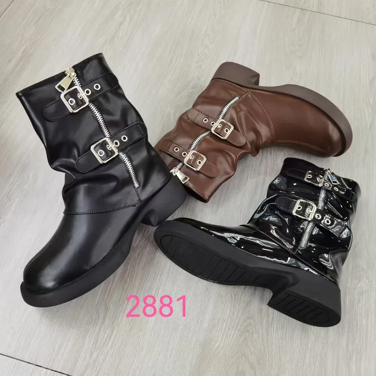 （新疆包邮）冬季加绒美式辣妹风皮带扣靴女短筒靴(2881）