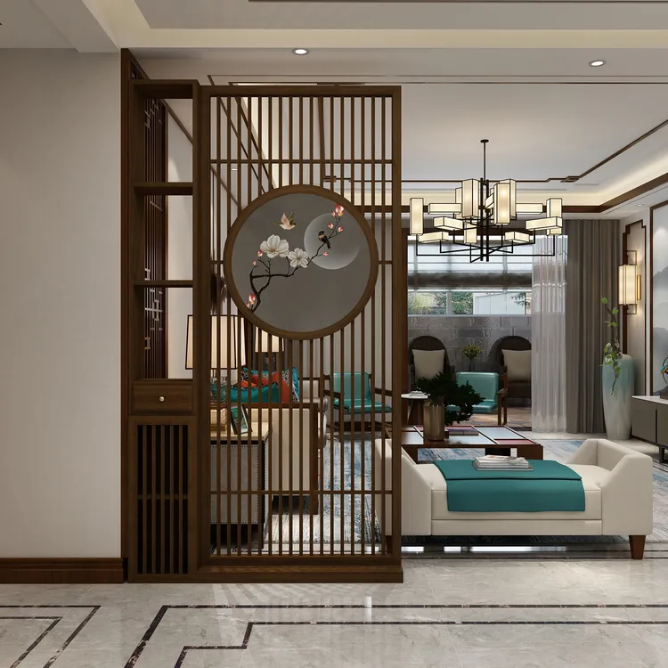 新中式实木屏风入户隔断玄关柜家用客厅镂空置物架办公室酒店遮挡